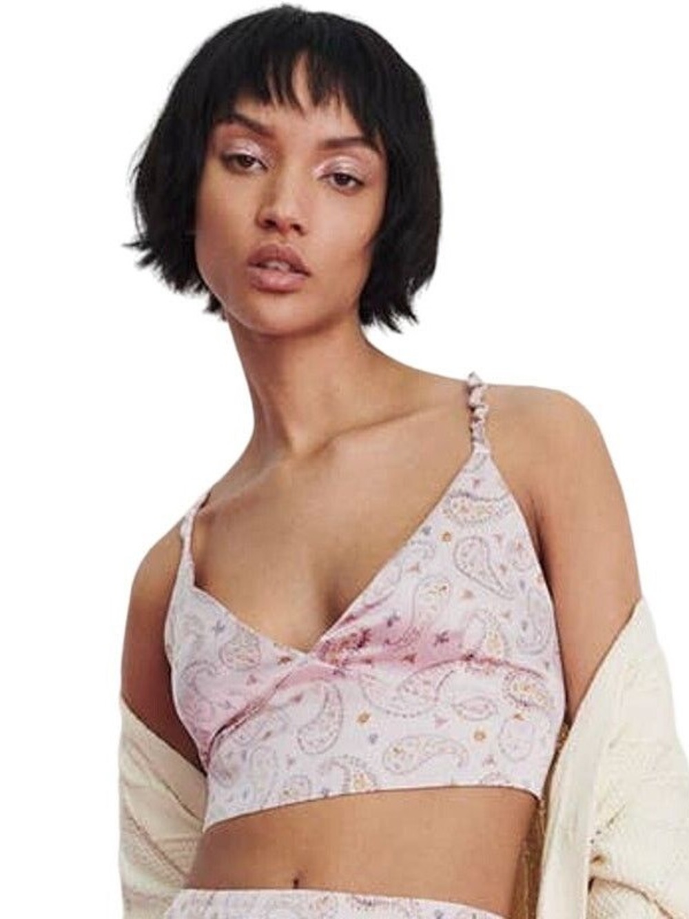 Zara Paisley Print Pink Bralette Crop Top
